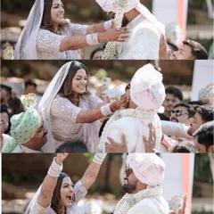 A collage of pure joy during the Varmala ceremony. From the playful lift to the triumphant cheer, we capture every exciting and candid moment of this tradition.