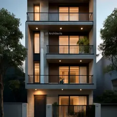 A 3D render of a duplex design where clean lines and large glass windows create a home filled with natural light. This elevation focuses on the harmony between form and function for comfortable urban living.