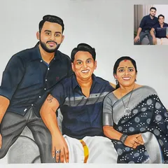 This A1 size colored pencil portrait shows a family seated together. I worked from their photo to create a realistic and warm drawing that they can cherish for years.