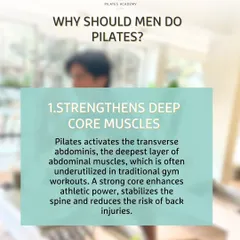 Why should men do Pilates? Reason 1: It strengthens deep core muscles like the transverse abdominis, which stabilizes the spine, enhances athletic power, and reduces the risk of back injury.