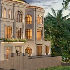 The facade of our upcoming Faridabad villa, which channels timeless elegance through a classically inspired design. The symmetry, grand proportions, and arched windows evoke a sense of permanence and heritage.