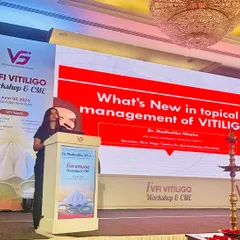 Here, I am presenting on the latest developments in the topical management of Vitiligo at the Vitiligo Foundation of India workshop. Medical treatments, including creams and oral medications, are a critical first step and are often used to stabilize the condition before considering surgical options.