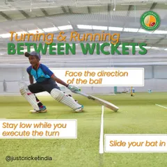 Master the art of turning and running between the wickets. This graphic breaks down how to stay low, slide the bat, and face the ball for quick and safe runs.