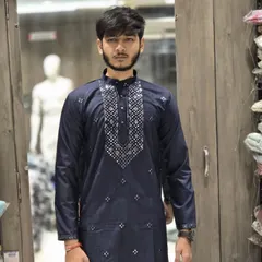 The navy blue version of the ready-to-wear mirror-work kurta.
