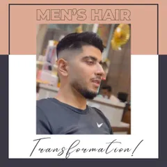 The final result of a men's hair transformation, showcasing a perfect fade and a well-defined beard.