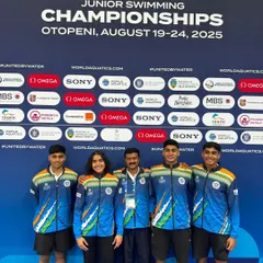 Taking our legacy to the world stage. Our swimmers proudly representing Team India at the World Aquatic Junior Swimming Championship in Otopeni, Romania. This is a testament to our commitment to building world-class athletes.
