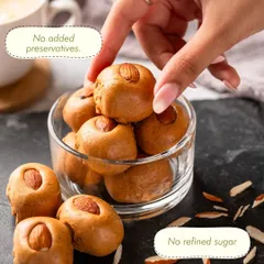 I believe in snacking the clean way. My Besan Laddoos, like all my sweets, are made with 100% thoughtfully chosen ingredients. This means no added preservatives and no refined sugar, just real nourishment and homemade comfort in every bite.