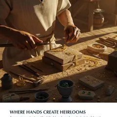 Where hands create heirlooms. Every piece starts with skilled hands and a whole lot of heart. This image captures one of my artisans at his workbench, shaping gold with traditional tools, crafting a piece to be passed down, not just worn.