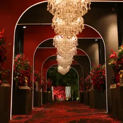 We believe the first impression is the last. This dramatic arched entryway, designed for a 'Red Royal Affair' cocktail night, promises a journey into an evening of unparalleled luxury and passion. ❤️