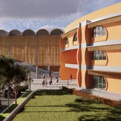 These renderings show the overall architectural vision for Urban Gurukul in Bangalore. The design uses organic forms and natural materials to create a K-12 school that feels rooted in its cultural heritage while providing modern, flexible learning spaces for students.