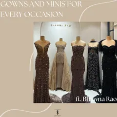 A lineup of gorgeous gowns and minis from Bhawna Rao, perfect for any occasion from a cocktail party to a reception. The intricate embroidery and modern silhouettes are simply breathtaking.