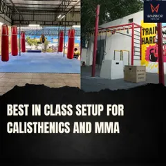A collage showing our best-in-class setup, with a dedicated matted area for MMA and a comprehensive outdoor calisthenics rig.