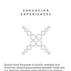 This graphic explains our focus on 'Enhancing Experiences.' We design spaces that nourish, energize, and enrich life by dissolving boundaries between architecture, interiors, and nature to create one seamless experience.