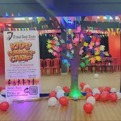 Our studio all decked out for the summer camp showcase. The "Tree of Appreciation" and camp banners create a festive and welcoming atmosphere for the kids and parents.