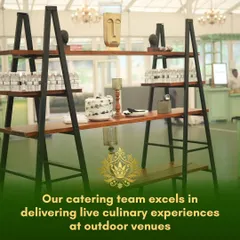 A closer look at our stylishly arranged catering setup. Our team meticulously attends to every detail, from the decor of the food stations to the presentation of each dish, ensuring a rewarding experience for guests.