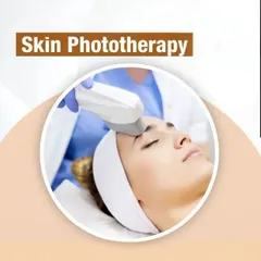 Phototherapy is a safe and effective treatment for several chronic skin conditions. Here, a patient is undergoing a session to manage their condition. This therapy uses controlled UV light to reduce inflammation and slow down excessive skin cell growth.