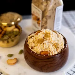 This is our Dadi's Panjeeri, a wholesome and crunchy sweet packed with dry fruits and the goodness of desi ghee. It’s the perfect snack to bring you comfort and a boost of energy, any time of the day.