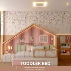 A toddler bed is a great next step after a crib. Its low height and side rails make it a safe and comfortable option for little ones who are starting to explore.
