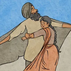 A couple shares a long, heartfelt embrace, a moment so powerful it feels like it could stop time. The Punjabi verse speaks of a hug so profound that it becomes an everlasting memory, a feeling I aimed to capture in this artwork.