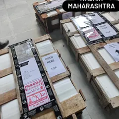 These crates contain a large Buddha fountain, sold and dispatched to a client in Nashik, Maharashtra. The packaging is designed to withstand a long journey.