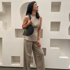 My top tip for having a good day is channeling boss girl vibes with a monochrome powersuit. This beige co-ord set paired with a structured bag is a perfect example of a confident and stylish look.