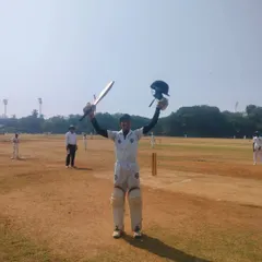 Tanish Salunke celebrating after being named 'Best Player of the Match' for his unbeaten 63 runs off 51 balls. A well-deserved award for a smart innings.