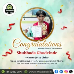 Congratulations to Shubhada Ghodvinde for her victory in the U-12 Girls category at the Mumbai District Tournament. We are incredibly proud of you!