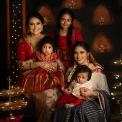 Diwali is a time for family, and I was so happy to capture three generations of beautiful women celebrating together. The warm glow of the diyas and their coordinated traditional outfits make this a memory to cherish forever.