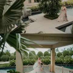 A collage of artistic bridal portraits, using the natural surroundings and architecture to create stunning compositions.