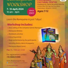Learn the Ramayana in just seven days. Our immersive workshop for children aged 7 to 12 combines storytelling, shloka chanting, drama, and puppetry to teach the complete Valmiki Ramayana in an engaging way.