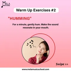 An infographic on the "Humming" exercise. This simple technique is part of my recommended warm up routine to elevate your singing abilities.
