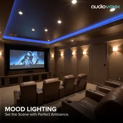Our customizable mood lighting, including cove and accent lights, is designed to create the perfect viewing ambiance and reduce eye strain, all controlled through your central automation system.