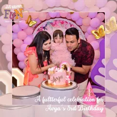 The cake-cutting moment is always the centerpiece of a birthday. We help create a beautiful backdrop for this special memory, surrounded by family and friends. This butterfly-themed party for Avya's 3rd birthday was truly magical.