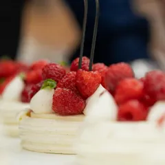 The final touch. Chef Antonio Bachour carefully places fresh raspberries on a delicate pavlova during his masterclass at our new Delhi school.