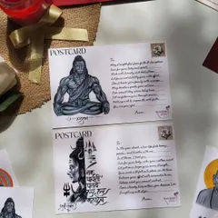 More than just a postcard, it's a personal message of strength and peace. Here are two examples, one with my Hanuman sketch and another with Mahadev, each with a custom handwritten note for the recipient.