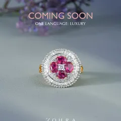 The wait is almost over. This was a teaser for an upcoming exhibition, featuring a stunning ruby and diamond ring. At Zohra, I believe jewellery is a language of individuality and luxury.