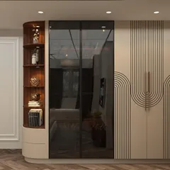 A variation of the wave-patterned wardrobe, shown here in a lighter color, demonstrating our ability to customize finishes.