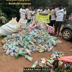 The result of our clean-up drive. We collected a shocking amount of plastic bottles, cans, and other waste left behind on the trails.