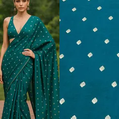 From our fabric library to a breathtaking reality. This is the potential of our teal silk brocade, transformed into an elegant, timeless saree that makes a statement.