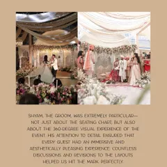 A collage showing the groom's vision for a 360-degree aesthetic experience. His attention to detail pushed us to perfect the layouts through countless revisions, ensuring every guest had an immersive view.