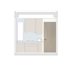 A sectional elevation drawing for a studio apartment's kitchen. This drawing clearly communicates dimensions, cabinet placement, and appliance layout for precise execution.