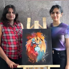 This stunning abstract lion painting by Shreyaa is a fantastic example of using bold colors and expressive brushstrokes. My classes encourage you to find your own style and create truly unique pieces of art.
