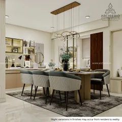 A closer look at the dining area, where a contemporary chandelier and comfortable, stylish chairs make every meal feel special. The space is designed for both elegance and everyday use.