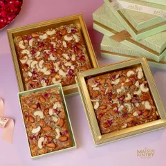 My signature mithai, like this Anjeer & Almond square, is made with pure ingredients and a lot of love. Available in various sizes, these boxes are perfect for sharing during festivals or as a sweet gesture.