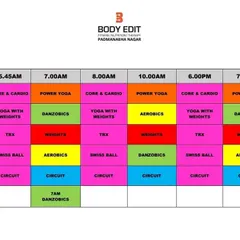 A detailed look at our diverse class offerings, including Core & Cardio, DANZOBICS, TRX, and Circuit training, available at various times throughout the day.