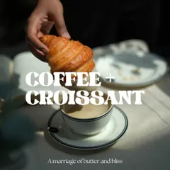 Coffee and a croissant, a marriage of butter and bliss. Here, a croissant is about to be dipped into a creamy latte, a simple pleasure I love to provide.