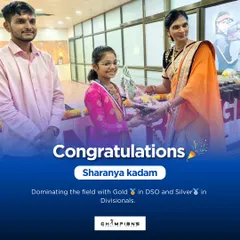 Congratulations to Sharanya Kadam, seen here receiving her award. She dominated her field, winning a gold medal in the DSO competition and a silver in the Divisionals.