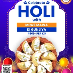 Our Mewe Mawa Ki Gunjiya is a classic Holi treat, filled with rich khoya and dry fruits. A taste that you will always remember.