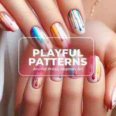 Unleash your creativity with abstract art. This image showcases a colorful paint-drip effect, one of the many playful and modern patterns you will learn to create in our nail art course.