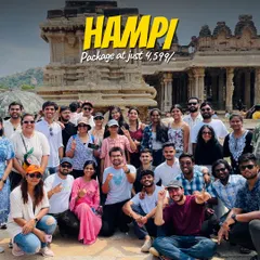 Hampi, with packages starting at just 4,599. This picture of our group at the Vijaya Vittala Temple shows that you can explore a UNESCO World Heritage site without breaking the bank. History, fun, and friends, all in one.